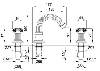 Смеситель для биде на 3 отверстия Cezares OLIMP-BBS2-02-O
