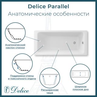 Ванна чугунная Delice Parallel DLR 220502R 170x80 с ручками