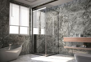 Боковая панель Veconi Premium Trento SP-40B, 800х2000, черный матовый, стекло прозрачное