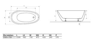 Акриловая ванна Excellent Olia WAEX.OLI15WH 150 х 73 см отдельностоящая