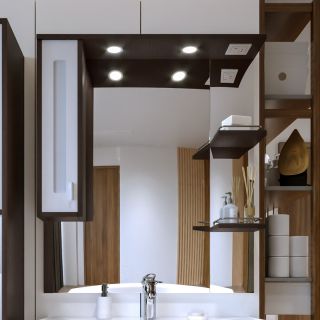 Зеркальный шкаф с подсветкой Бриклаер Бали 4627125411854 левый 90 см венге/белый