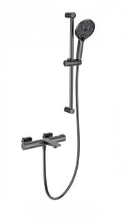 Смеситель для ванны с душевым гарнитуром Wonzon & Woghand WW-C2021-A-BGG с термостатом тёмный графит