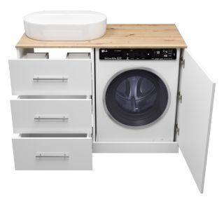 Напольная тумба под раковину Misty Респект под стиральную машину 120см левая белый/дуб Артизан