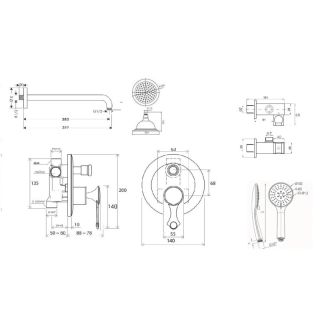 Душевая система встраиваемая Bronze de Luxe YASMINA NT800/B02-2, хром