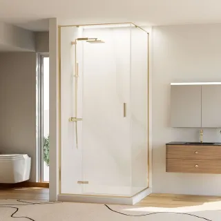 Душевой уголок Veconi Rovigo RV-073G, 1000х900х1950, золото брашинг, прозрачное стекло