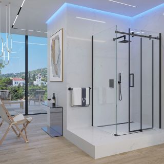 Душевой уголок Veconi Rovigo RV-074B, 1400х900х1950 черный, стекло прозрачное