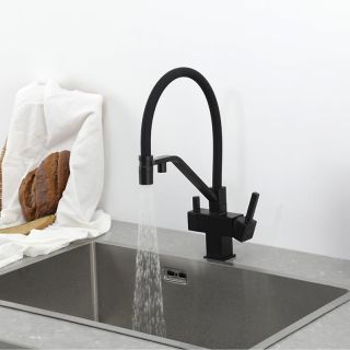 Смеситель для кухни Gappo G4395-66 с подключением фильтра питьевой воды и гибким изливом чёрный