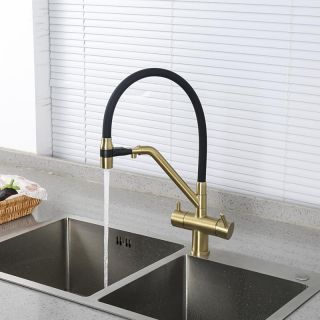 Смесители для кухни Gappo G4398-83 под фильтр с гибким изливом золото/чёрный