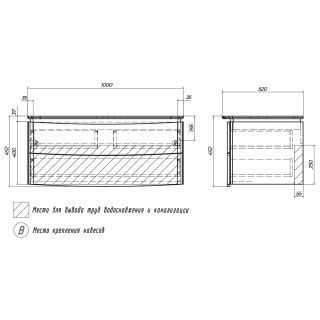 Тумба под раковину подвесная Velvex Luna tp.LUN.100.2Y, 100 см