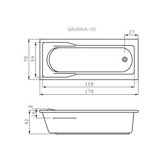 Акриловая ванна Cersanit SANTANA 170х70