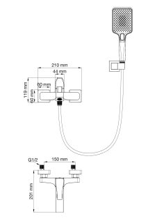 Смеситель для ванны с душем Wonzon & Woghand Flex WW-88037072-MB чёрный матовый