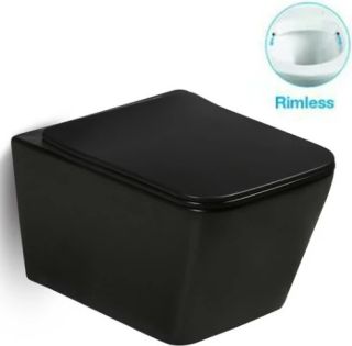 Комплект SantiLine SL-5004MB+SL-04 безободковый чёрный матовый унитаз с сиденьем микролифт и инсталляция с клавишей смыва чёрный матовый квадрат