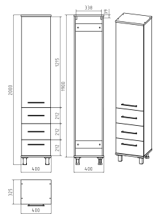 Напольный шкаф - пенал Misty Терра 40см с тремя ящиками левый белый