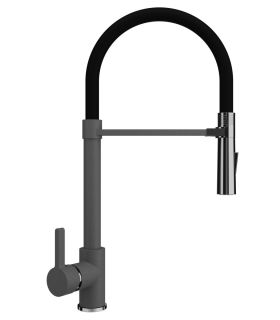 Смеситель для кухни Ulgran Classic U-024-309 с высоким гибким изливом тёмно-серый