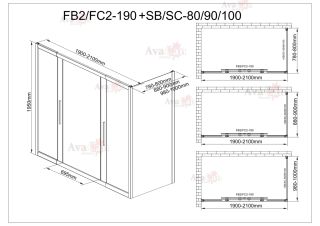 Душевой уголок AvaCan FC2 190-210 + SC90 хром