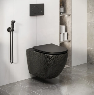 Унитаз подвесной Grossman безободковый чёрный с текстурой кожи крокодила GR-4455BBLS