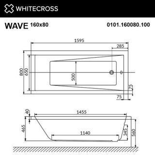 Гидромассажная ванна WHITECROSS Wave 0101.160080.100.NANO.GL 160x80 см Nano золото