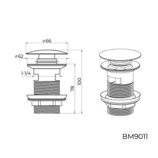 Донный клапан для раковины с переливом Knotlor BM9011BL, черный