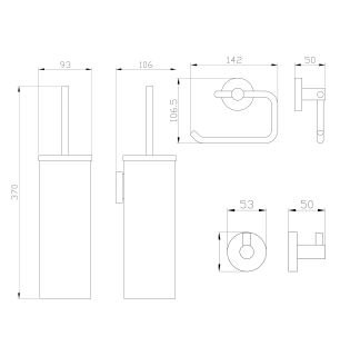 Набор аксессуаров из 3 предметов Wonzon & Woghand WW-8100-GM крючок держатель для бумаги ёршик тёмный графит