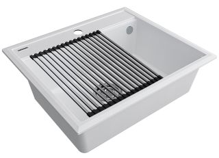 Комплект Paulmark: мойка Stepia 60 и ролл-мат Step PM115951-WH+R375-BS белый/брашированная нержавеющая сталь