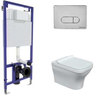 Комплект Berges 4в1 042450: инсталляция NOVUM кнопка D3 хром глянец унитаз Strati Rimless сиденье Strati Slim SO