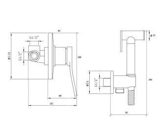 Гигиенический душ со смесителем Bronze de Luxe Element EL28CB, хром/черный