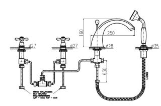 Смеситель на борт ванны Rav Slezak Morava retro MK169.5SZ золото